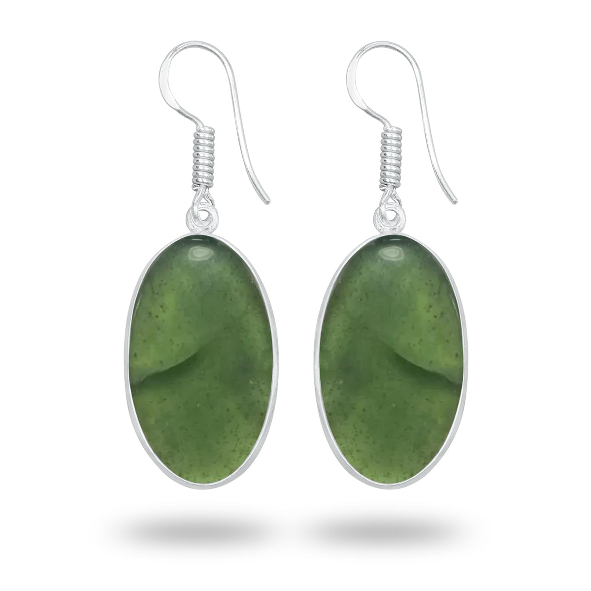 Nephrite Jade Earrings – Silver-Plated Bezel, Handmade Minimal