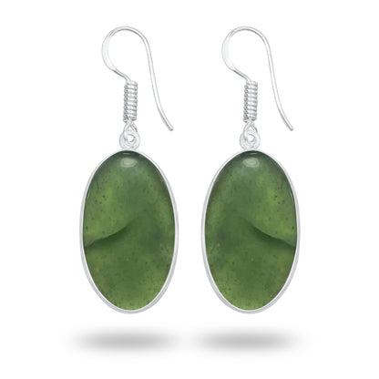 Nephrite Jade Earrings – Silver-Plated Bezel, Handmade Minimal