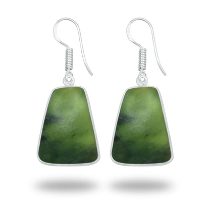 Nephrite Jade Earrings – Silver-Plated Bezel, Handmade Minimal