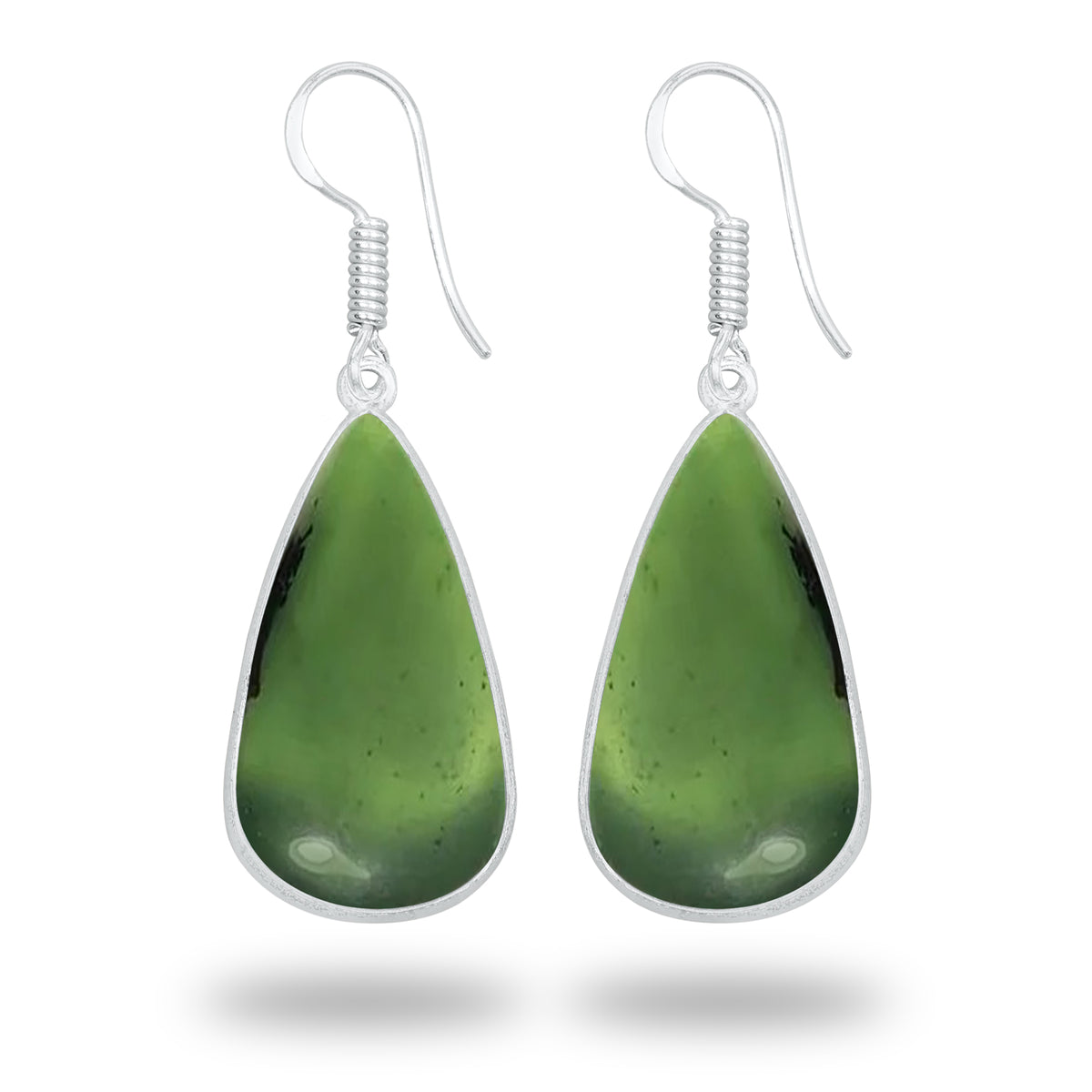 Nephrite Jade Earrings – Silver-Plated Bezel, Handmade Minimal