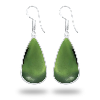 Nephrite Jade Earrings – Silver-Plated Bezel, Handmade Minimal