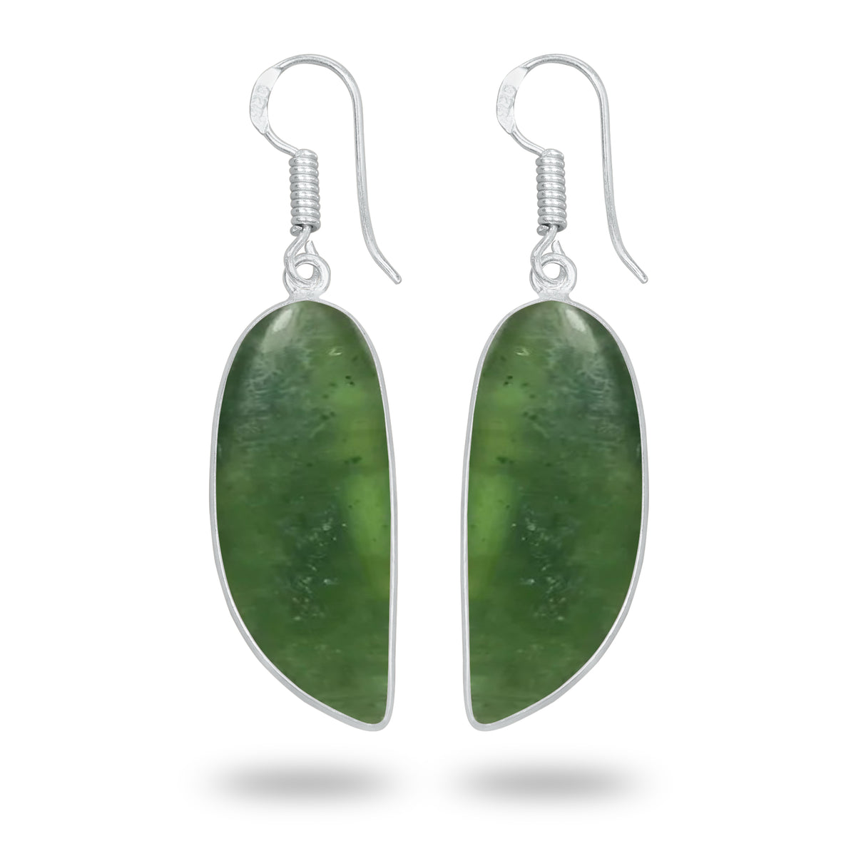 Nephrite Jade Earrings – Silver-Plated Bezel, Handmade Minimal