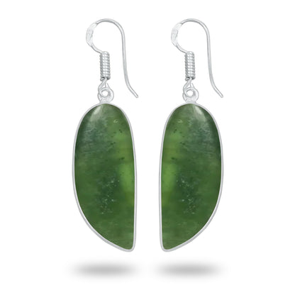 Nephrite Jade Earrings – Silver-Plated Bezel, Handmade Minimal