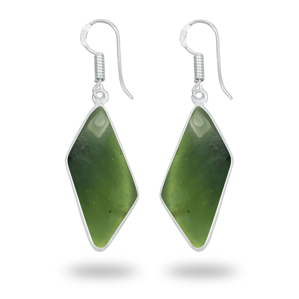 Nephrite Jade Earrings – Silver-Plated Bezel, Handmade Minimal