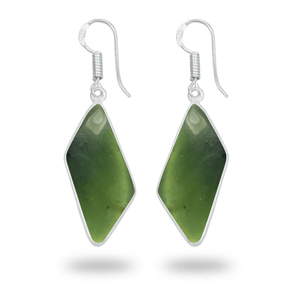 Nephrite Jade Earrings – Silver-Plated Bezel, Handmade Minimal