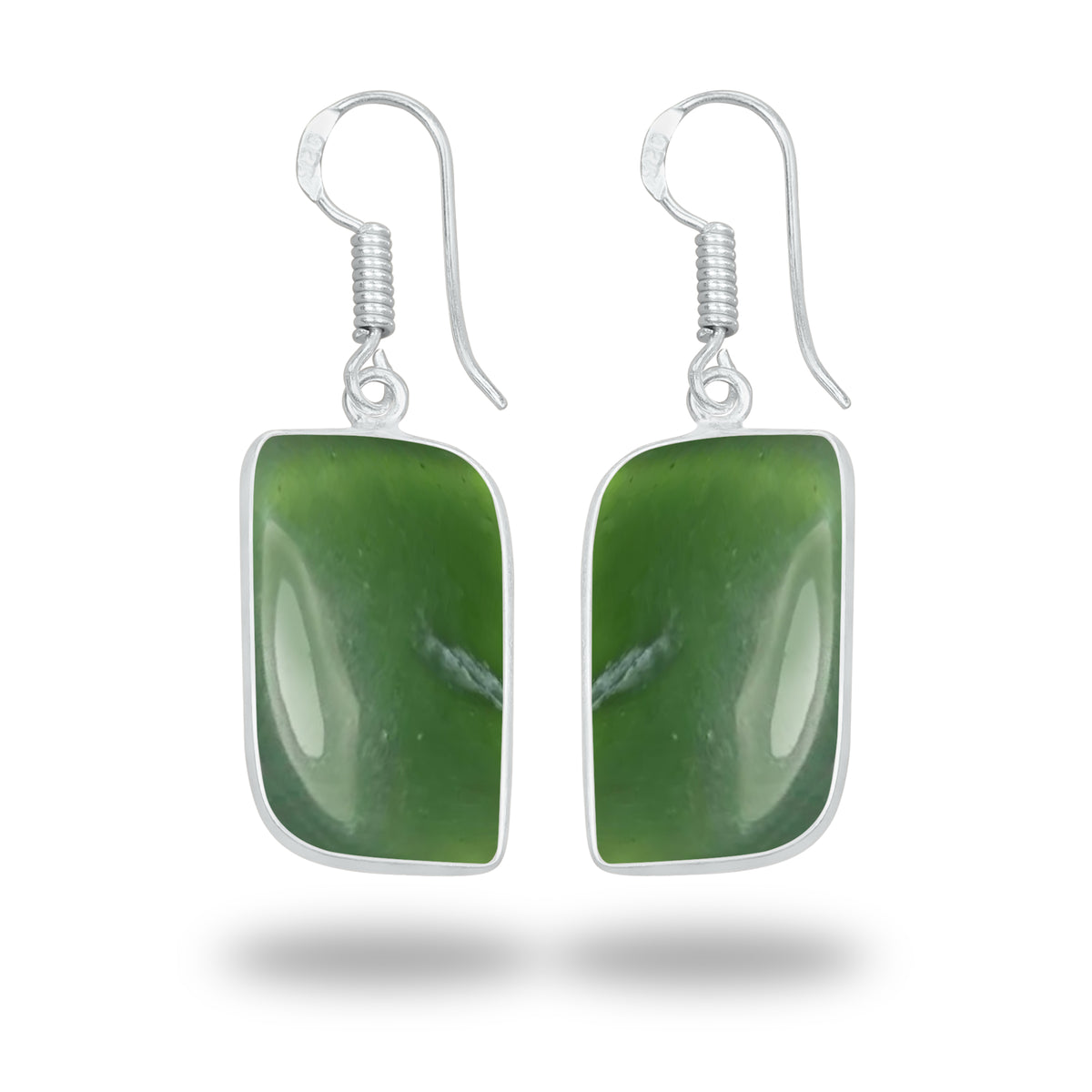 Nephrite Jade Earrings – Silver-Plated Bezel, Handmade Minimal