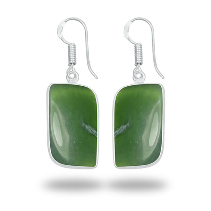 Nephrite Jade Earrings – Silver-Plated Bezel, Handmade Minimal