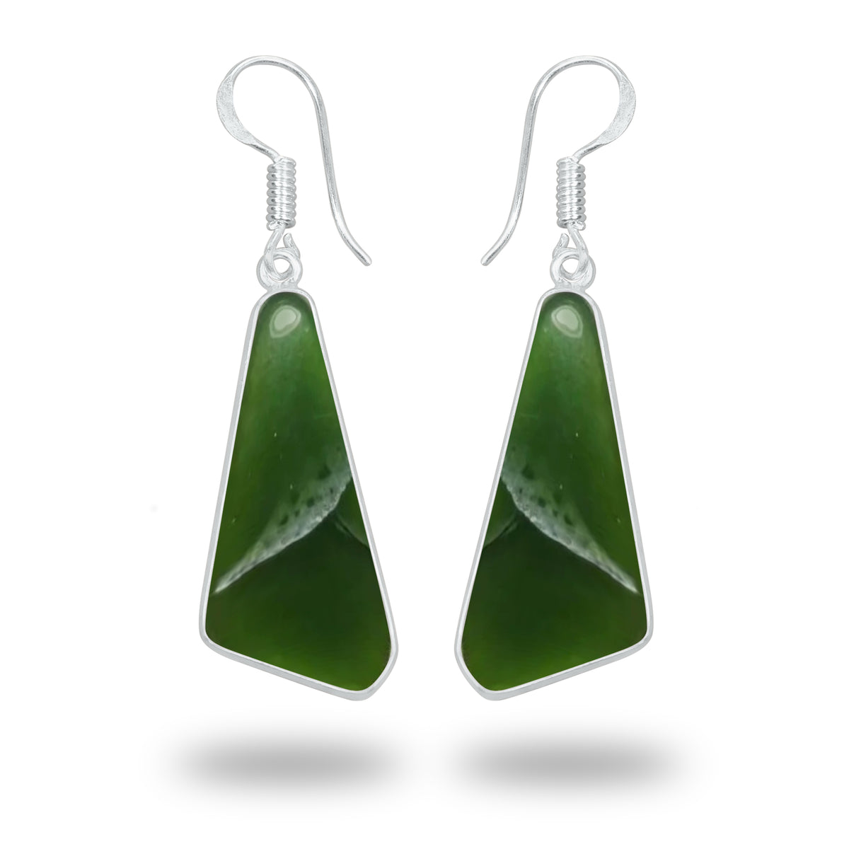 Nephrite Jade Earrings – Silver-Plated Bezel, Handmade Minimal
