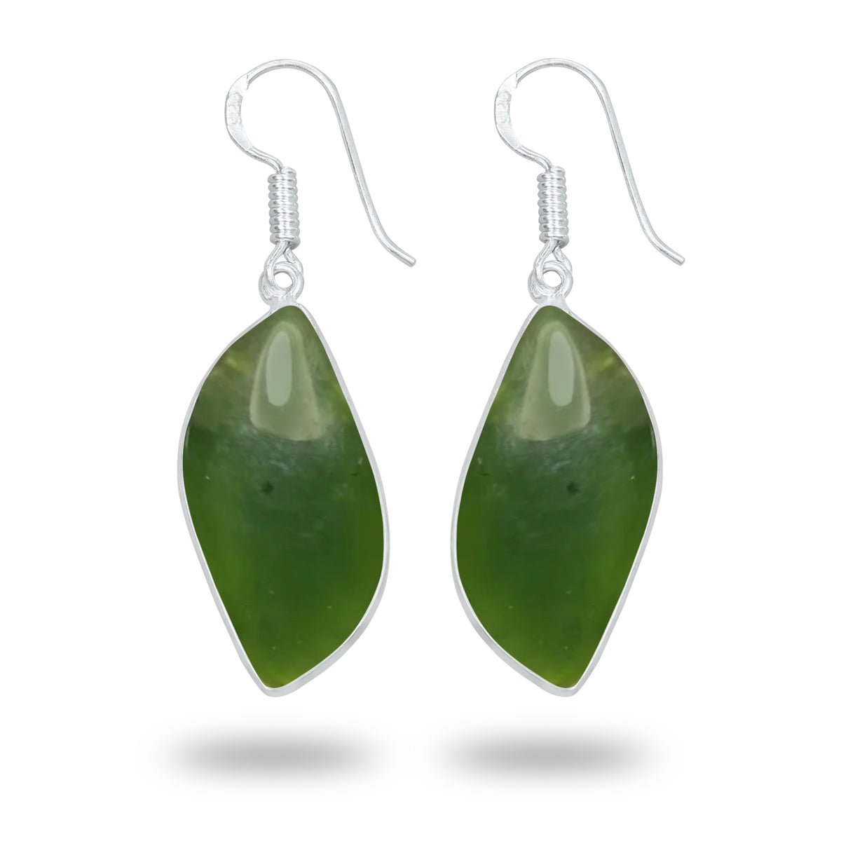 Nephrite Jade Earrings – Silver-Plated Bezel, Handmade Minimal
