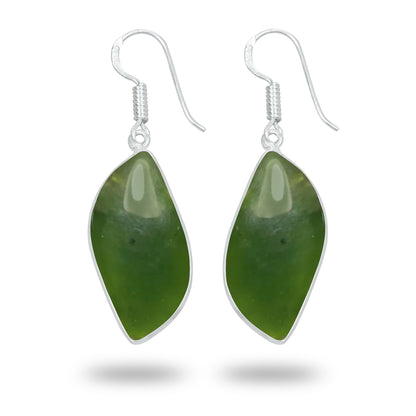 Nephrite Jade Earrings – Silver-Plated Bezel, Handmade Minimal