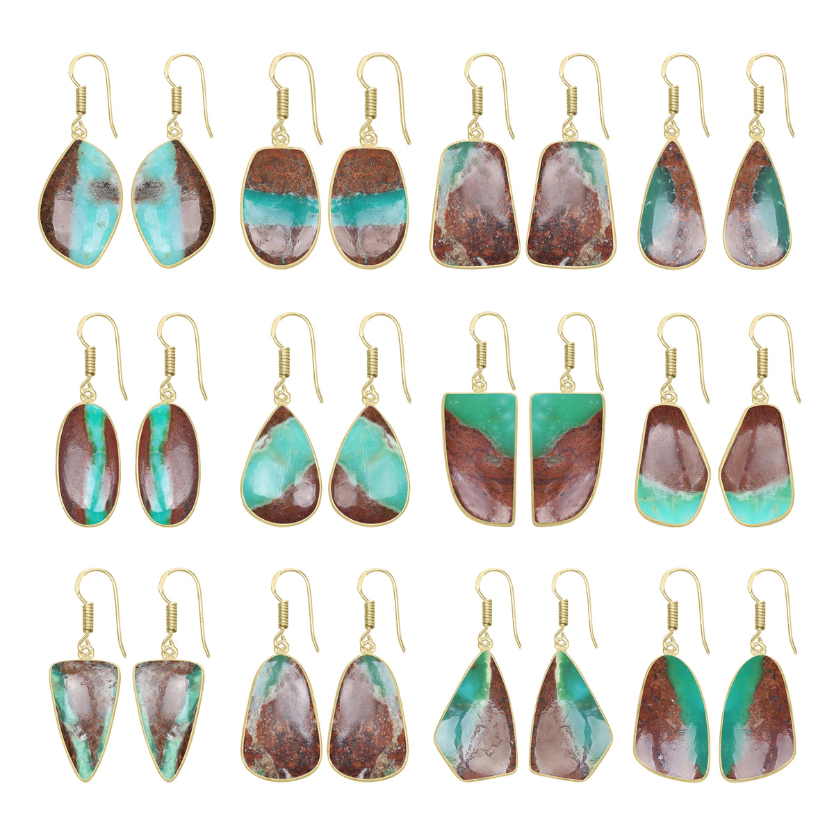 Chrysoprase Earrings – 18K Gold-Plated Bezel, Handmade Minimal Design | Made to Order