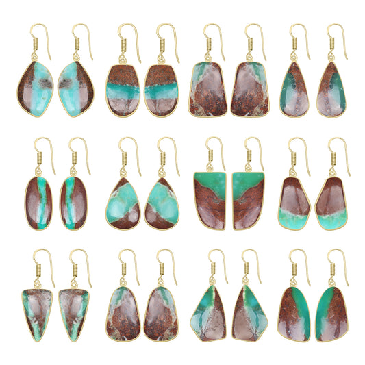 Chrysoprase Earrings – 18K Gold-Plated Bezel, Handmade Minimal Design | Made to Order