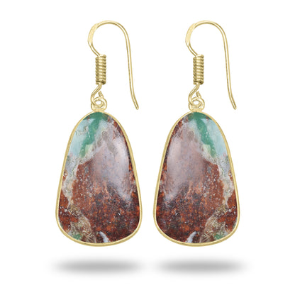 Chrysoprase Earrings – 18K Gold-Plated Bezel, Handmade Minimal Design | Made to Order