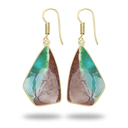 Chrysoprase Earrings – 18K Gold-Plated Bezel, Handmade Minimal Design | Made to Order