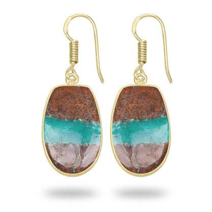 Chrysoprase Earrings – 18K Gold-Plated Bezel, Handmade Minimal Design | Made to Order