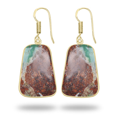 Chrysoprase Earrings – 18K Gold-Plated Bezel, Handmade Minimal Design | Made to Order