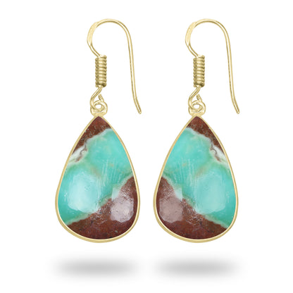Chrysoprase Earrings – 18K Gold-Plated Bezel, Handmade Minimal Design | Made to Order
