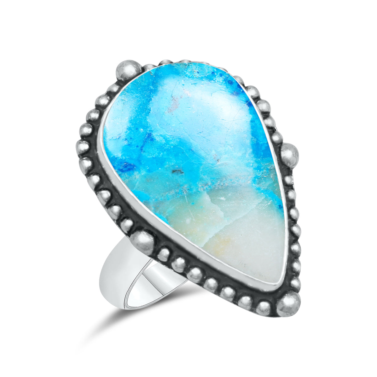 Azurite Chrysocolla Rings – Silver-Plated, Handmade, Ocean Blue (US Sizes 6–10, Non-Adjustable) | Wholesale