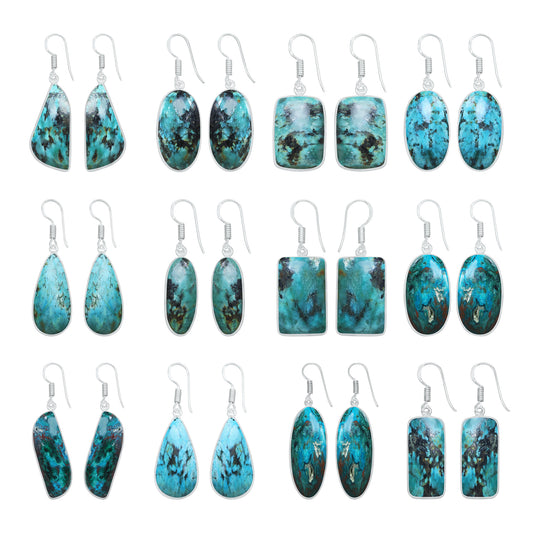 Chrysocolla Earrings – Silver-Plated Bezel, Handmade Design | Made to Order