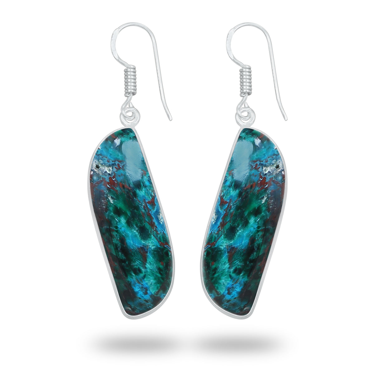 Chrysocolla Earrings – Silver-Plated Bezel, Handmade Design | Made to Order