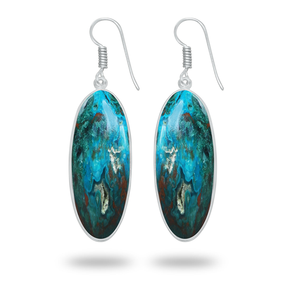 Chrysocolla Earrings – Silver-Plated Bezel, Handmade Design | Made to Order