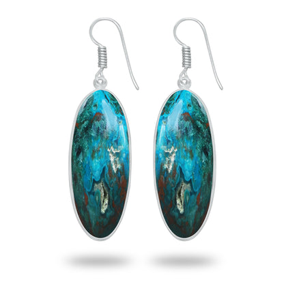 Chrysocolla Earrings – Silver-Plated Bezel, Handmade Design | Made to Order