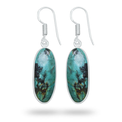 Chrysocolla Earrings – Silver-Plated Bezel, Handmade Design | Made to Order
