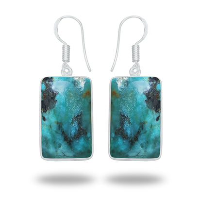 Chrysocolla Earrings – Silver-Plated Bezel, Handmade Design | Made to Order