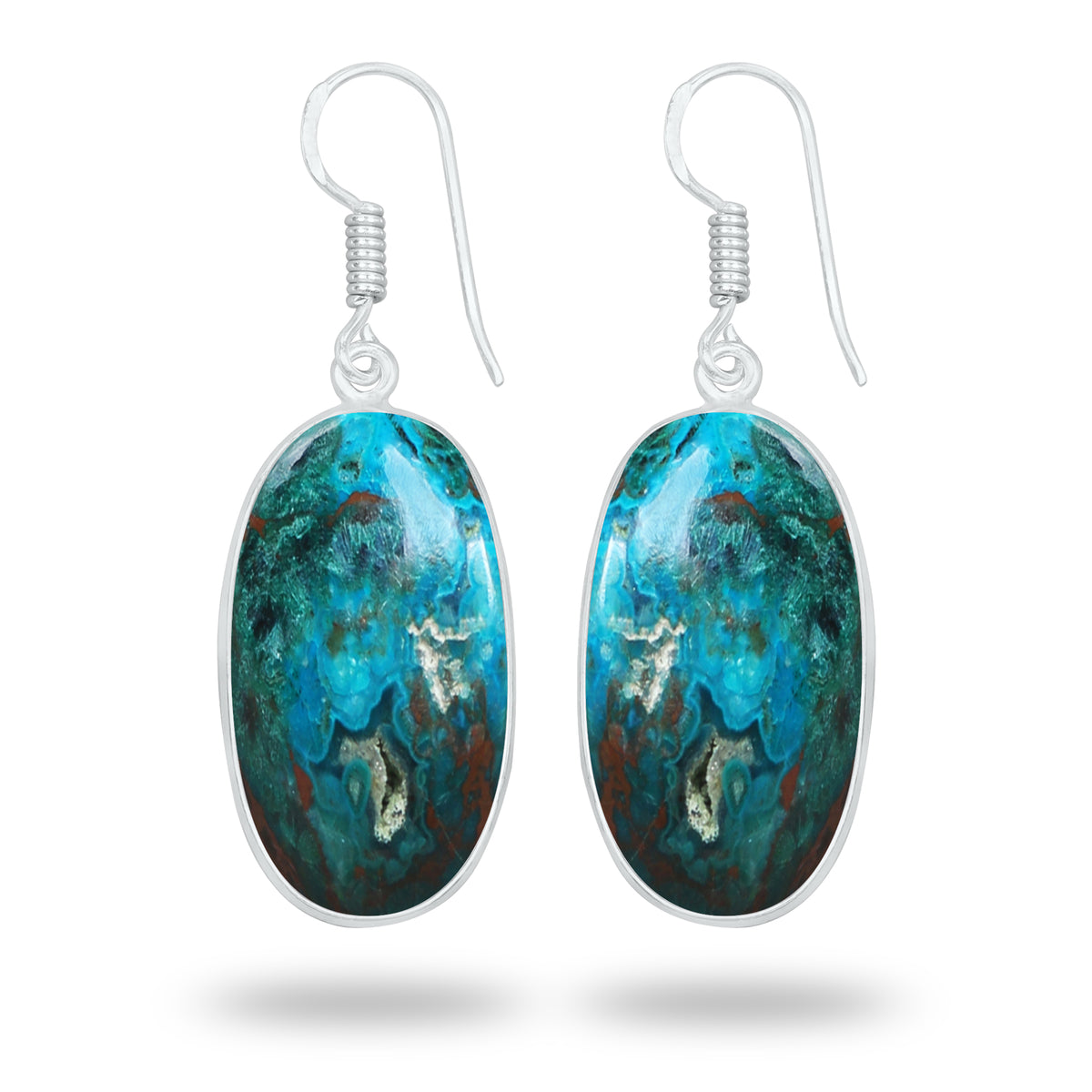 Chrysocolla Earrings – Silver-Plated Bezel, Handmade Design | Made to Order