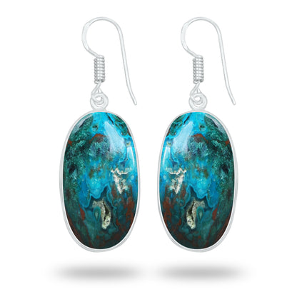 Chrysocolla Earrings – Silver-Plated Bezel, Handmade Design | Made to Order