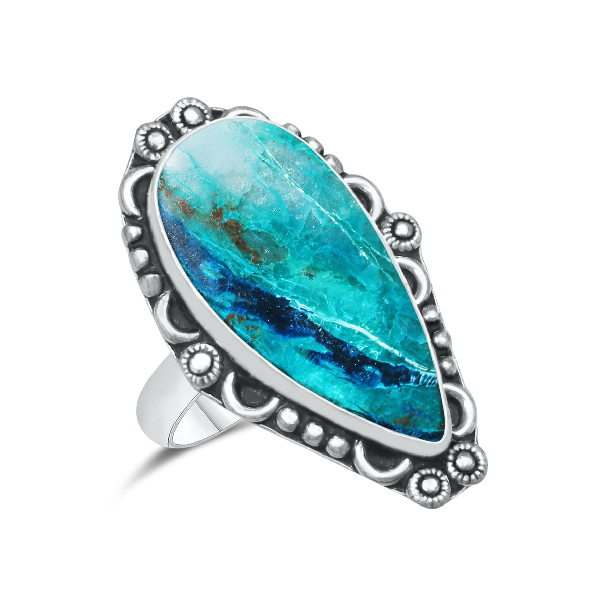 Azurite Chrysocolla Rings – Silver-Plated, Handmade, Ocean Blue (US Sizes 6–10, Non-Adjustable) | Wholesale