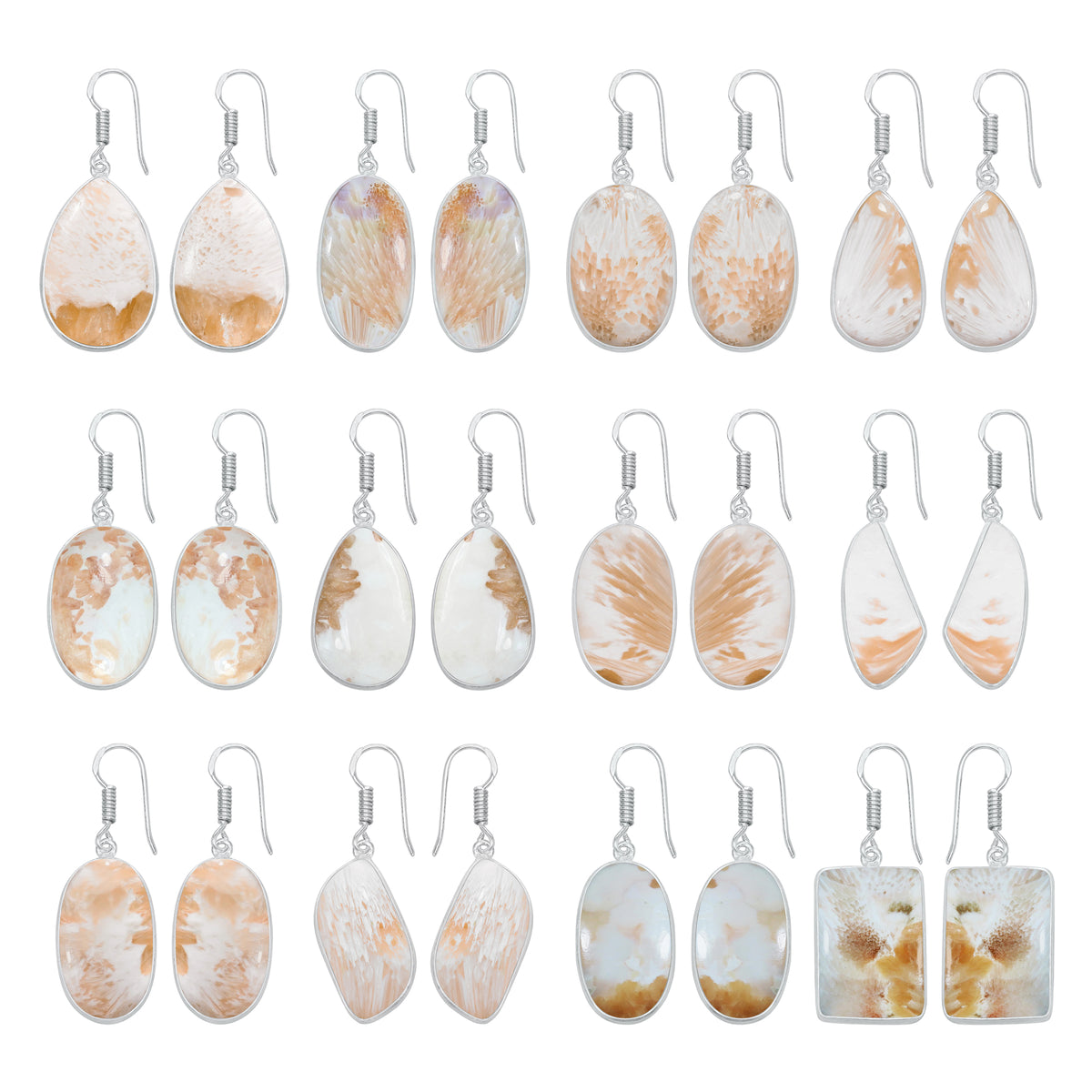 Peach Scolecite Earrings – Silver-Plated Bezel, Handmade Design | Made to Order