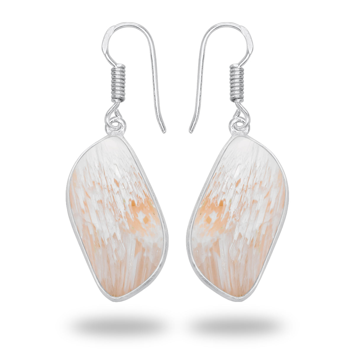 Peach Scolecite Earrings – Silver-Plated Bezel, Handmade Design | Made to Order