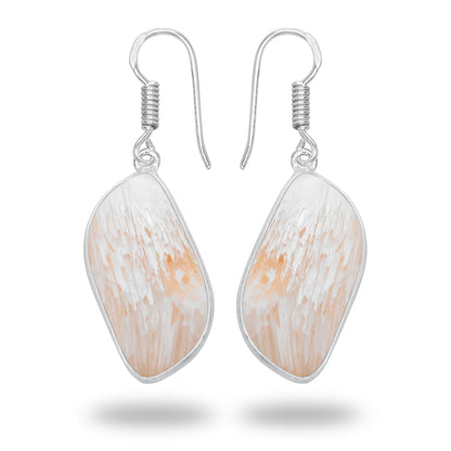 Peach Scolecite Earrings – Silver-Plated Bezel, Handmade Design | Made to Order