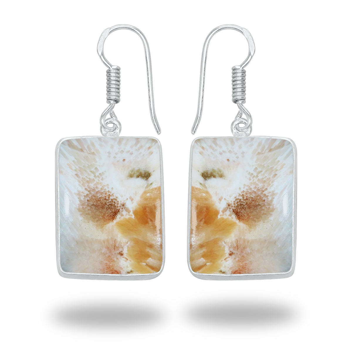 Peach Scolecite Earrings – Silver-Plated Bezel, Handmade Design | Made to Order