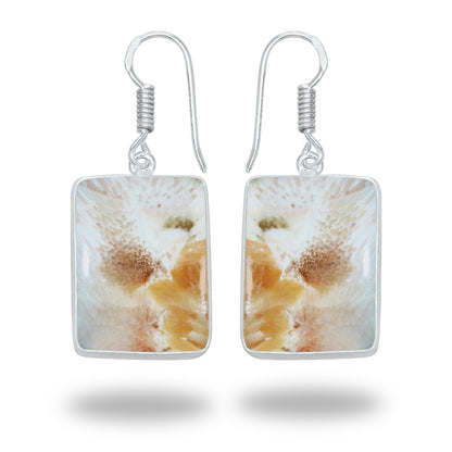 Peach Scolecite Earrings – Silver-Plated Bezel, Handmade Design | Made to Order