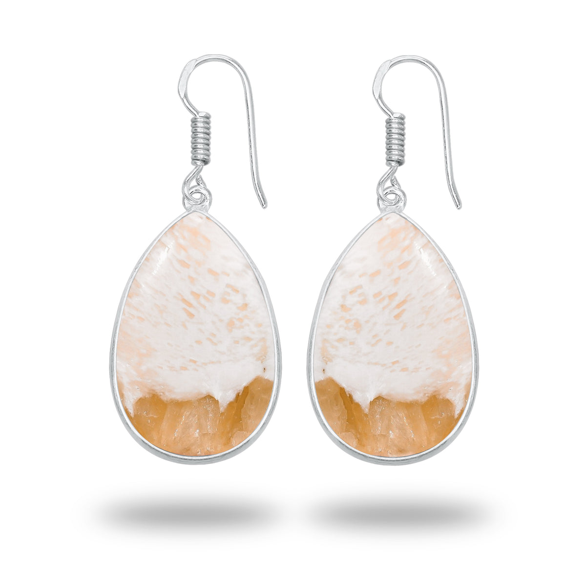 Peach Scolecite Earrings – Silver-Plated Bezel, Handmade Design | Made to Order