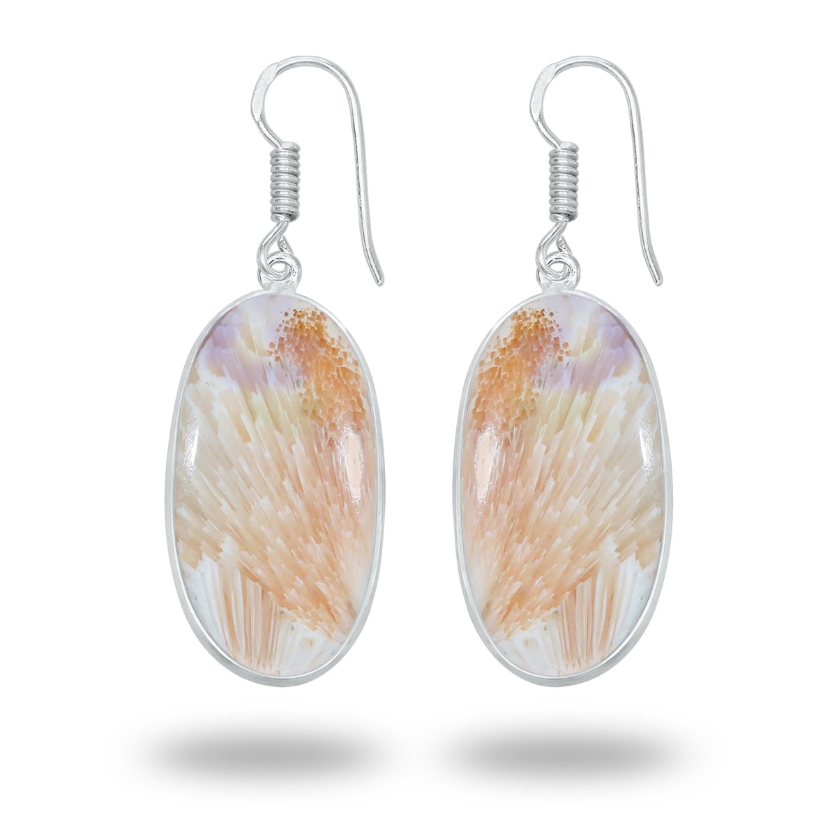 Peach Scolecite Earrings – Silver-Plated Bezel, Handmade Design | Made to Order