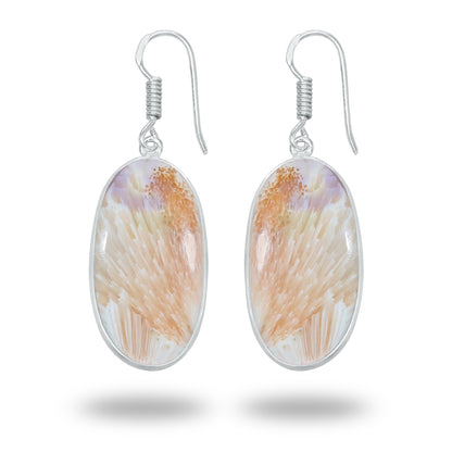 Peach Scolecite Earrings – Silver-Plated Bezel, Handmade Design | Made to Order