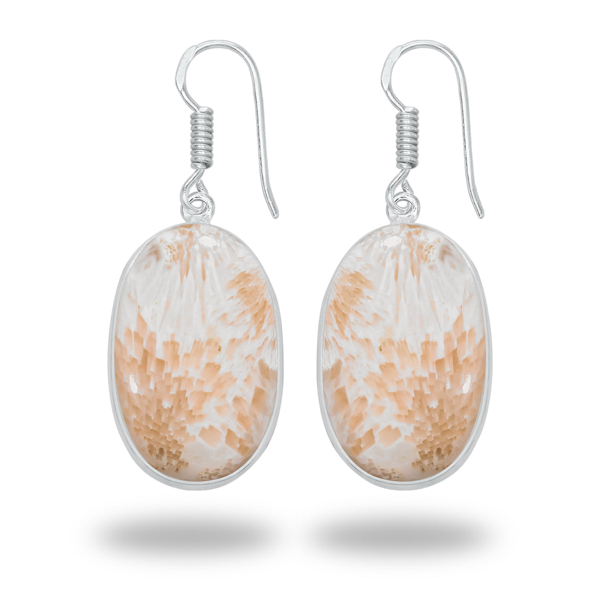 Peach Scolecite Earrings – Silver-Plated Bezel, Handmade Design | Made to Order