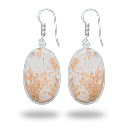 Peach Scolecite Earrings – Silver-Plated Bezel, Handmade Design | Made to Order