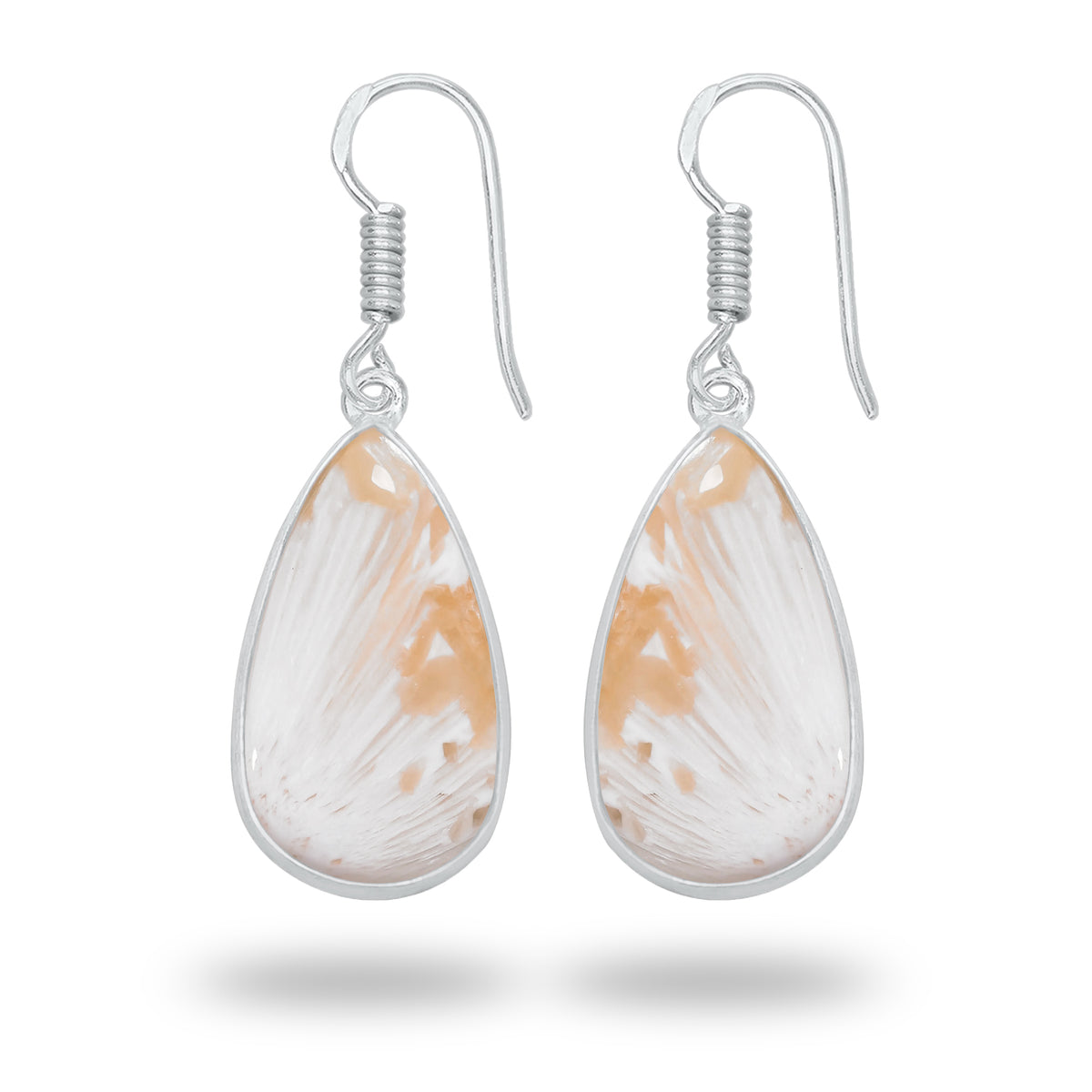 Peach Scolecite Earrings – Silver-Plated Bezel, Handmade Design | Made to Order