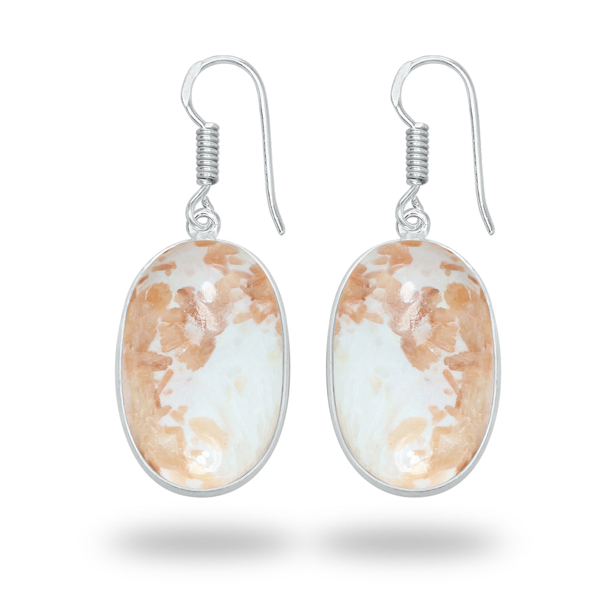 Peach Scolecite Earrings – Silver-Plated Bezel, Handmade Design | Made to Order