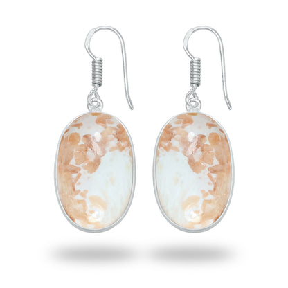 Peach Scolecite Earrings – Silver-Plated Bezel, Handmade Design | Made to Order