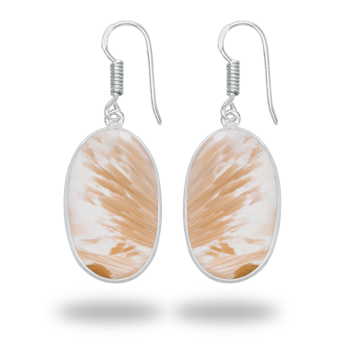 Peach Scolecite Earrings – Silver-Plated Bezel, Handmade Design | Made to Order