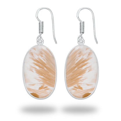 Peach Scolecite Earrings – Silver-Plated Bezel, Handmade Design | Made to Order