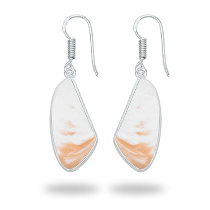 Peach Scolecite Earrings – Silver-Plated Bezel, Handmade Design | Made to Order