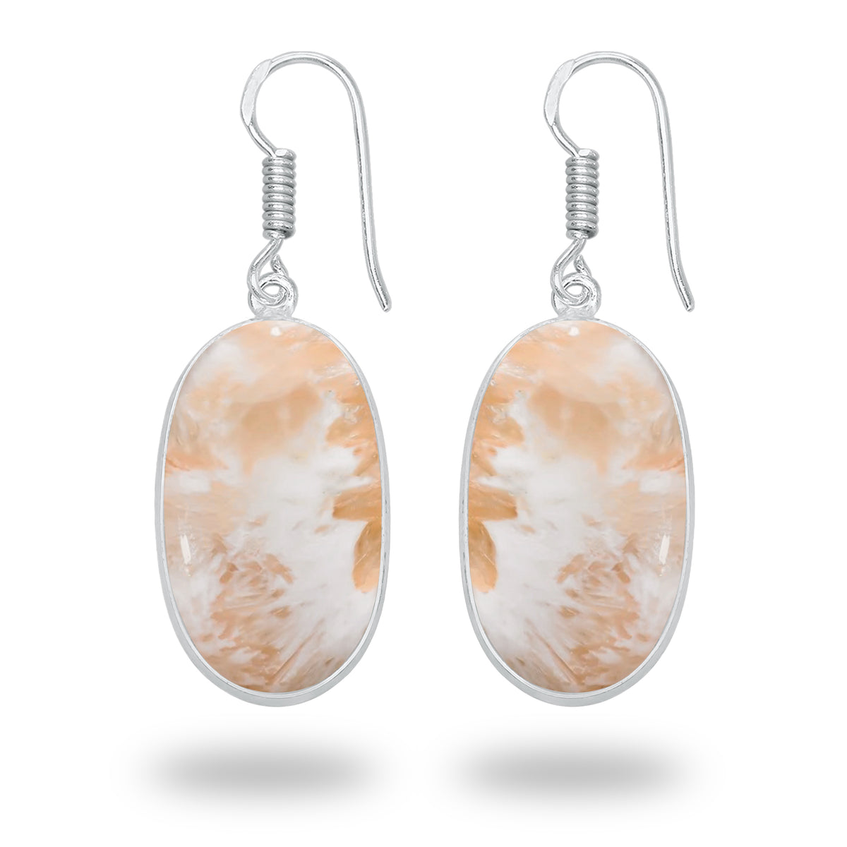 Peach Scolecite Earrings – Silver-Plated Bezel, Handmade Design | Made to Order