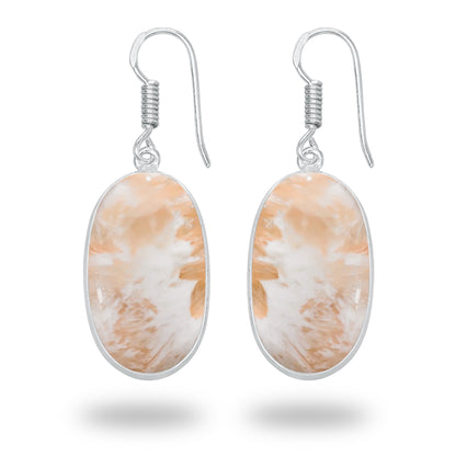 Peach Scolecite Earrings – Silver-Plated Bezel, Handmade Design | Made to Order