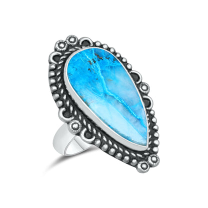 Azurite Chrysocolla Rings – Silver-Plated, Handmade, Ocean Blue (US Sizes 6–10, Non-Adjustable) | Wholesale